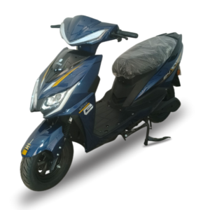 Blue eRise E4 Double Light electric scooter in an angled side view.
